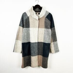 Max Studio Plaid Coat in Cream, Gray, and Tan